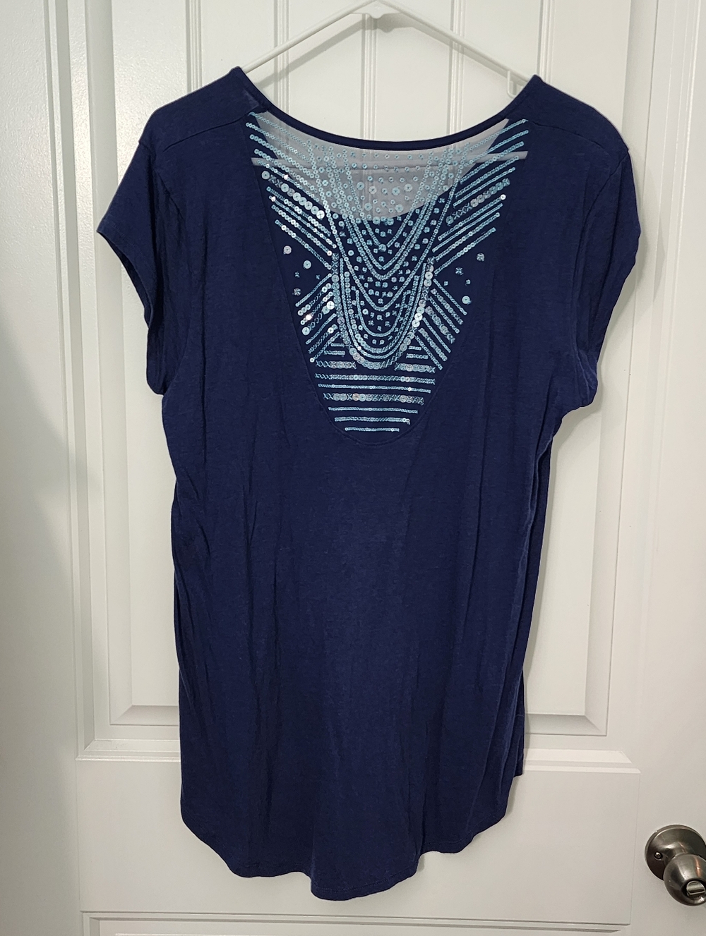 Victoria's Secret Navy Top with Light Blue Sequin V-Back, Size XL